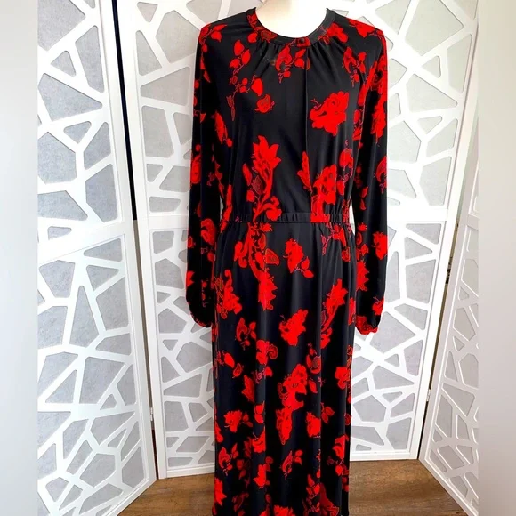 Tory Burch Floral Jersey Dress in Black Mountain Paisley sz L Large - Picture 6 of 16